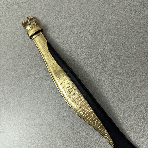 BCBG Max Azria Belt Womens Small Gold Buckle Black Metallic Vegan - Picture 3 of 8